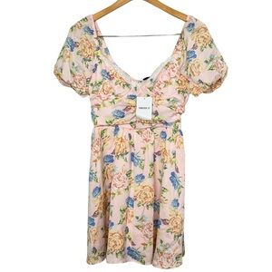 Forever 21 Women's Floral Print Ruffled Sleeve Tiered Skirt Mini Dress Size S